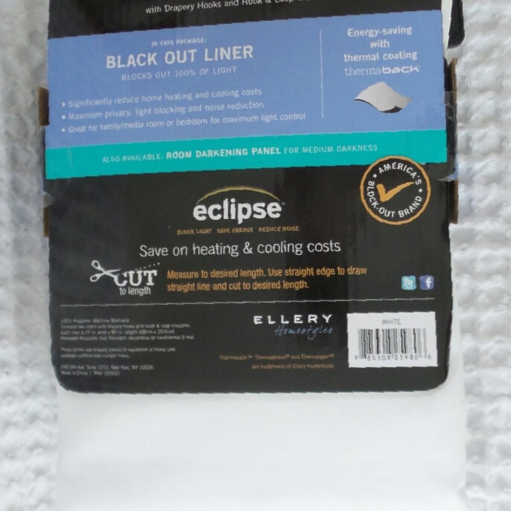 Eclipse Curtain Panels BLACKOUT WHITE 2 Panels Rod - Picture 5 of 6